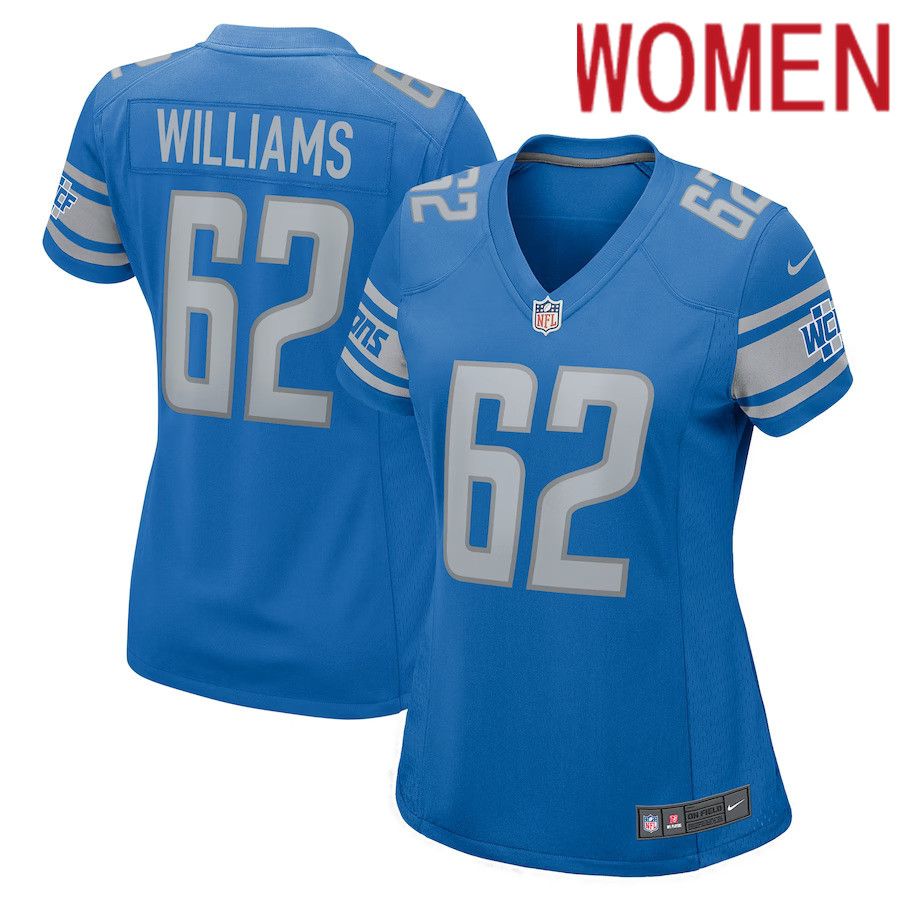 Women Detroit Lions #62 Jarrid Williams Nike Blue Home Game Player NFL Jersey